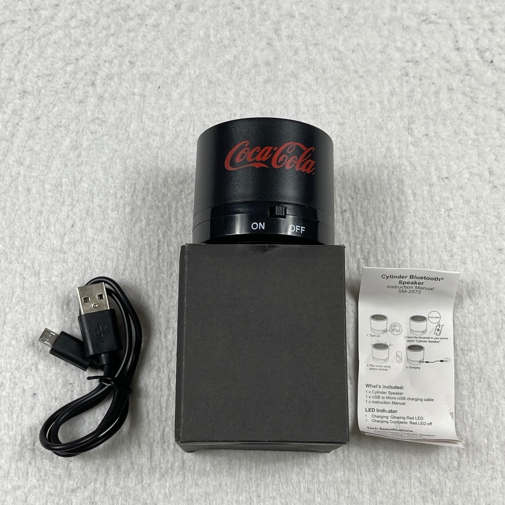 Coca-Cola Bluetooth Speaker Black Wireless Cylinder Portable SM-2572 BK